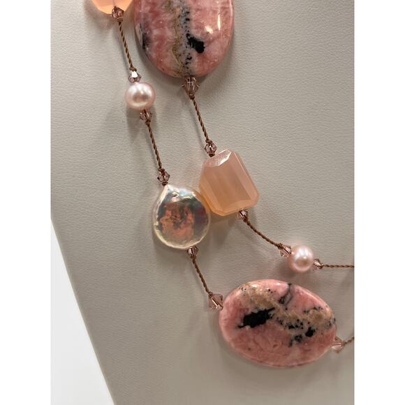 Margo Morrison Rhodonite, Opal, Pink Chalcedony, Pink White Pearl 925 Necklace - Picture 3 of 11
